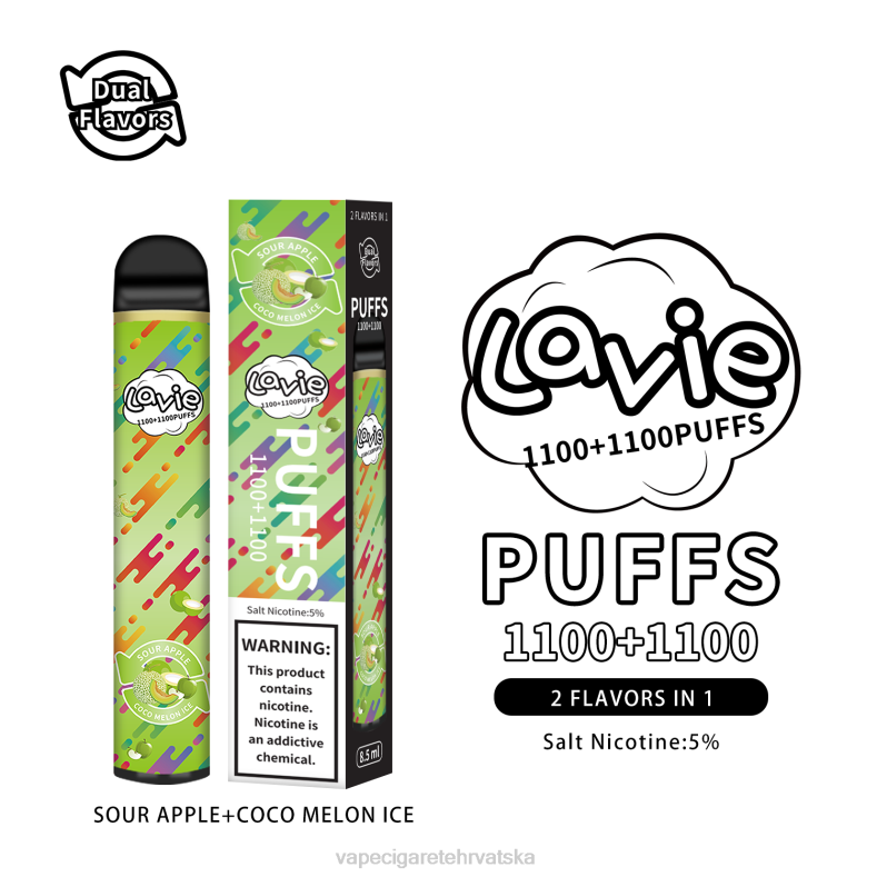 Jednokratni Vape Hrvatska - LAVIE BAR Switch 2200 udaha kisela jabuka/coco led od dinje X440297